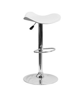 Taburete SAMBA (M), cromado, tapizado en nappel blanco