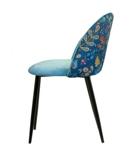 Silla CARNAVAL SKY BLUE, metal, tapizado velvet azul con trasera carnaval