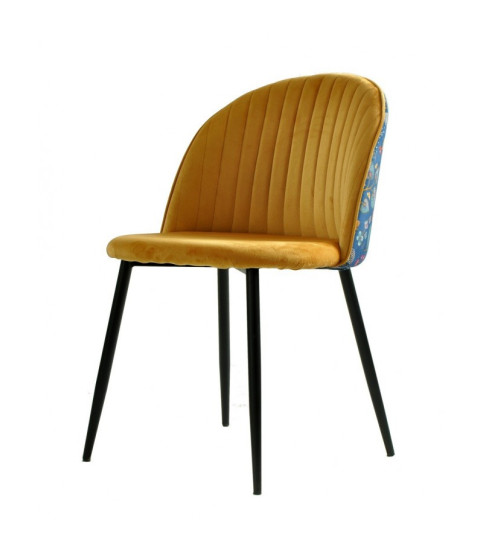 Silla CARNAVAL YELLOW, metal, tapizado velvet amarillo con trasera carnaval