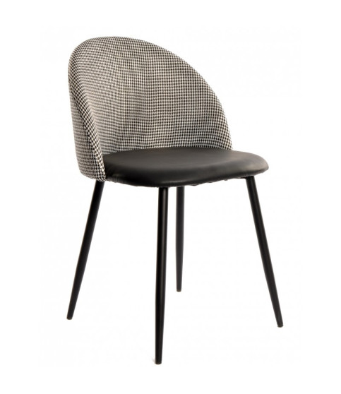 Silla ETNA, metal negro, tapizado pata de gallo y similpiel negra