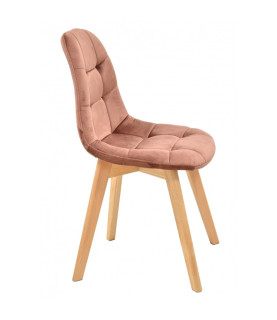 Silla LORENA, madera, tapizada velvet rosa coral