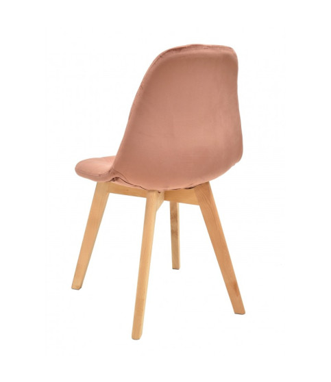 Silla LORENA, madera, tapizada velvet rosa coral