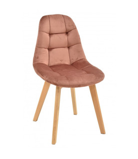 Silla LORENA, madera, tapizada velvet rosa coral