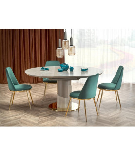 Silla TAVIRA, metal, cromado dorado, tapizado velvet verde oscuro