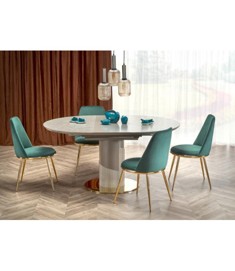 Silla TAVIRA, metal, cromado dorado, tapizado velvet verde oscuro