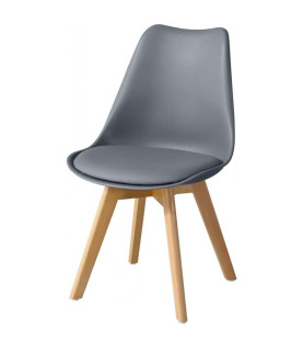 Silla TORRE 4P ( SU ), madera, polipropileno y cojín gris oscuro