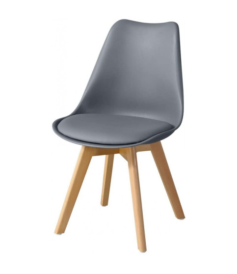 Silla TORRE 4P ( SU ), madera, polipropileno y cojín gris oscuro