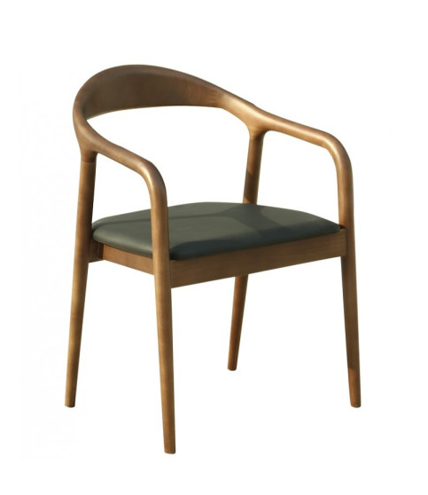 SILLÓN BALCANES HAYA CON ACABADO NOGAL Y TAPIZADO EN ECOCUERO NEGRO