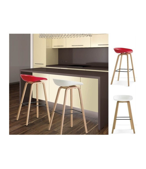 Taburete AWAK (TO), madera curvada, asiento polipropileno negro