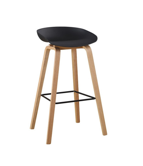 Taburete AWAK (TO), madera curvada, asiento polipropileno negro