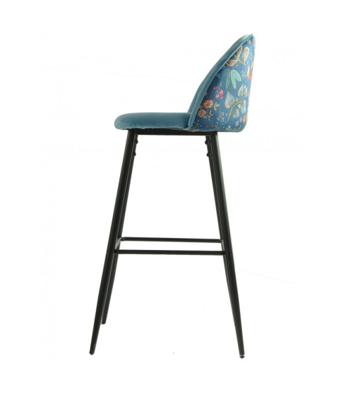 Taburete CARNAVAL SKY BLUE, metal, tapizado velvet azul con trasera carnaval
