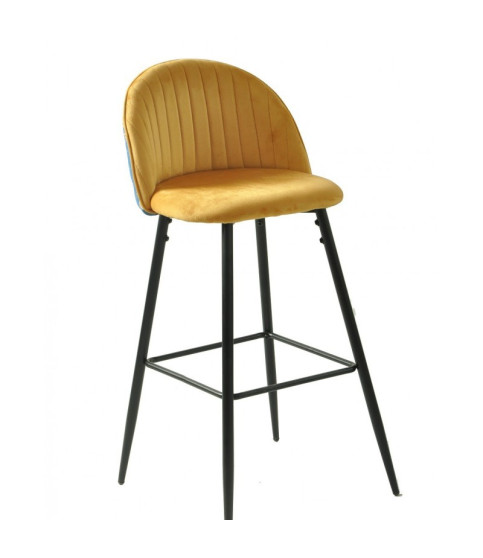 Taburete CARNAVAL YELLOW, metal, tapizado velvet amarillo con trasera carnaval