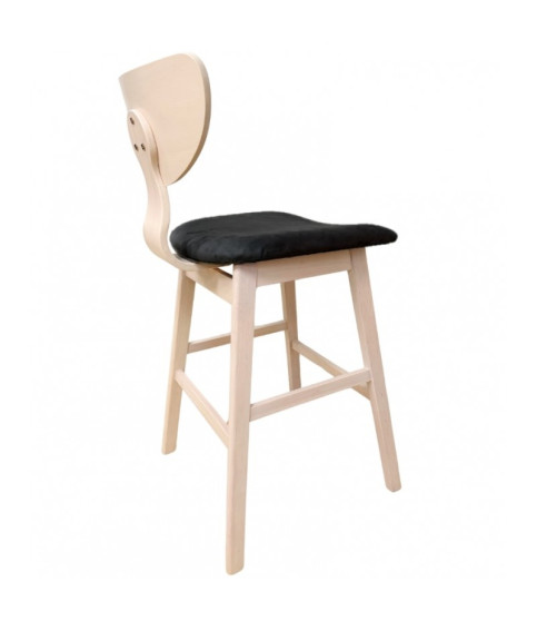 Taburete DUBLIN, madera de hevea, natural, velvet gris oscuro