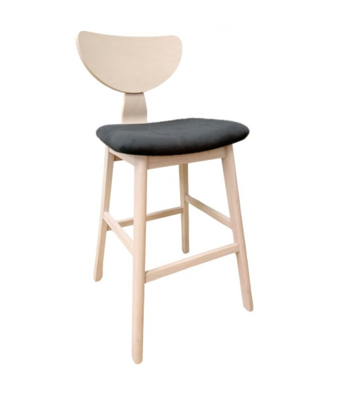 Taburete DUBLIN, madera de hevea, natural, velvet gris oscuro