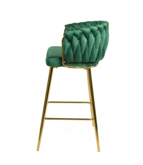 Stool KING, metal, golden chrome, dark green velvet upholstery