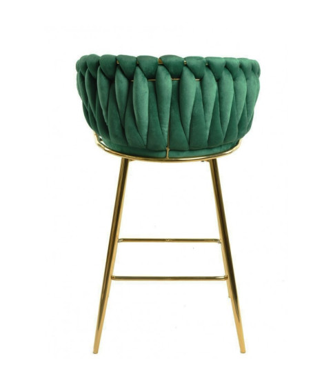 Stool KING, metal, golden chrome, dark green velvet upholstery