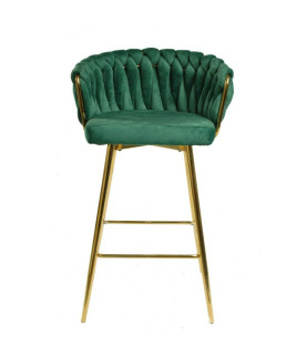 Taburete KING, metal, cromado dorado, tapizado velvet verde oscuro