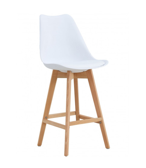 Taburete TORRE (SU), madera, blanco, cojín blanco