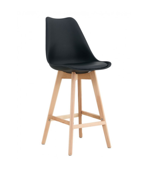 Taburete TORRE (SU), madera, negro, cojín negro