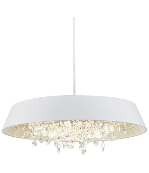 Lámpara JENA BL colgante de metal blanco con cristal y LED
