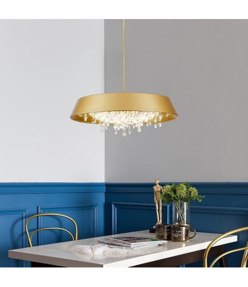 Lámpara JENA BL colgante de metal blanco con cristal y LED