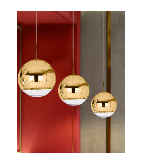 Lámpara KARIM colgante de cristal dorado y transparente, 25 cm de diámetro