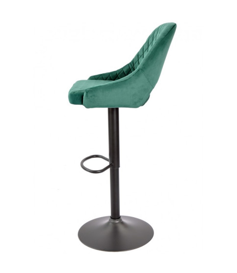 Taburete YASUR, regulable, metal negro, tapizado velvet 56 verde oscuro