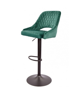 Taburete YASUR, regulable, metal negro, tapizado velvet 56 verde oscuro