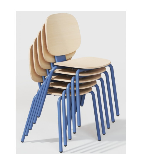 Silla COLMAR, apilable, azul, contrachapado revestido con HPL, acabado natural