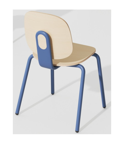 Silla COLMAR, apilable, azul, contrachapado revestido con HPL, acabado natural