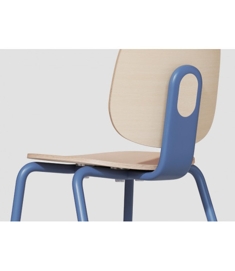 Silla COLMAR, apilable, azul, contrachapado revestido con HPL, acabado natural