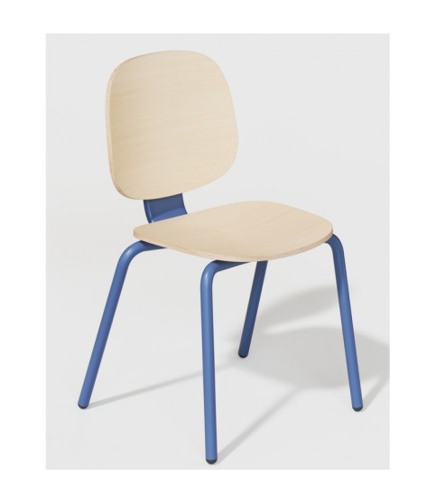 Silla COLMAR, apilable, azul, contrachapado revestido con HPL, acabado natural