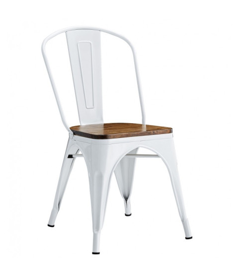 Silla TOL EK WOOD blanca con asiento de madera
