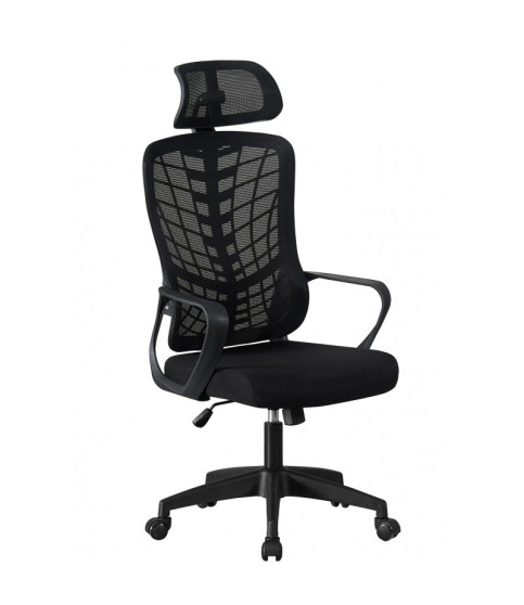Sillón de oficina MELLAC, alto, negro, malla y asiento negro