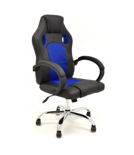 Sillón de oficina SEPANG, racing, similpiel negra, tejido mesh azul