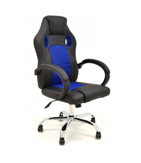 Sillón de oficina SEPANG, racing, similpiel negra, tejido mesh azul