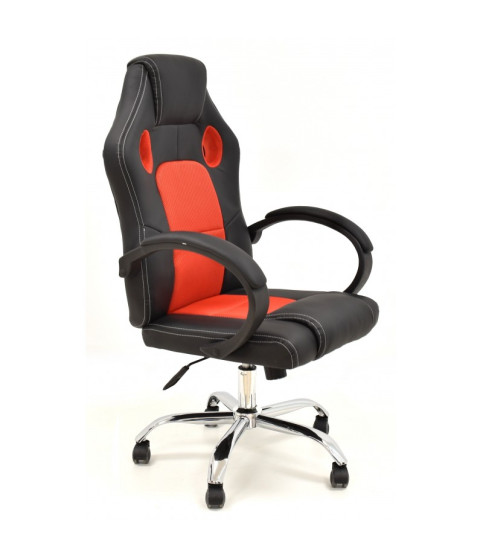 Sillón de oficina SEPANG, racing, similpiel negra, tejido mesh rojo