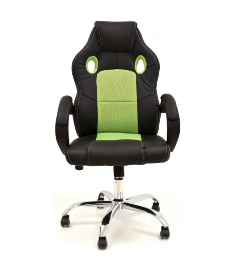 Sillón de oficina SEPANG, racing, similpiel negra, tejido mesh verde pistacho