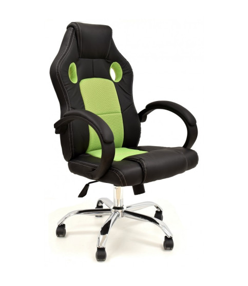 Sillón de oficina SEPANG, racing, similpiel negra, tejido mesh verde pistacho