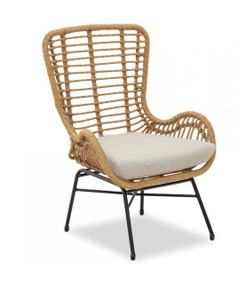 SILLÓN JAVA METAL CON COJÍN RATÁN BEIGE