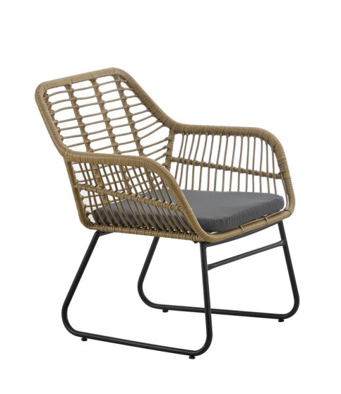 SILLÓN KROYA METAL RATÁN BEIGE Y COJÍN NEGRO