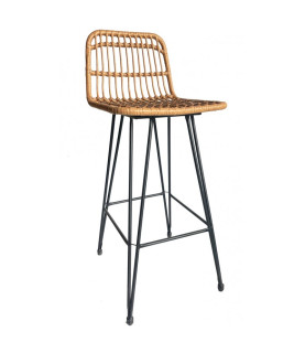 Taburete BRUNEI — metal y ratán beige.