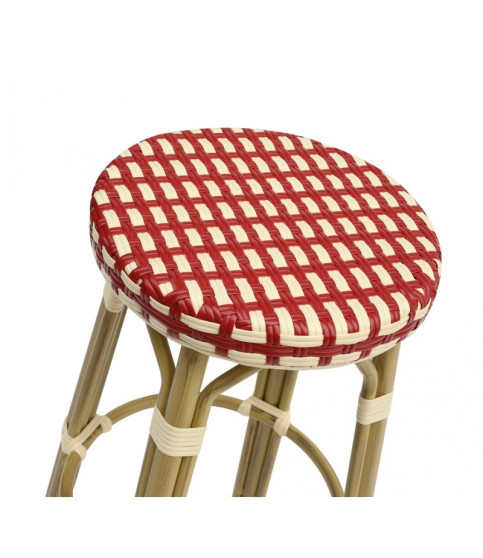 Taburete PARIS apilable — aluminio y ratán blanco y marrón.
