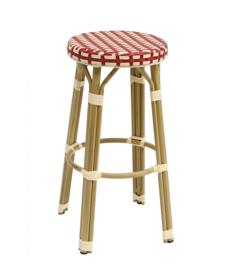 Taburete PARIS apilable — aluminio y ratán blanco y marrón.
