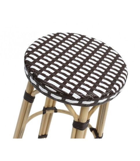 Taburete PARIS apilable — aluminio y ratán blanco y marrón.
