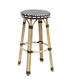 Taburete PARIS apilable — aluminio y ratán blanco y marrón.