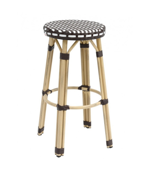 Taburete PARIS apilable — aluminio y ratán blanco y marrón.