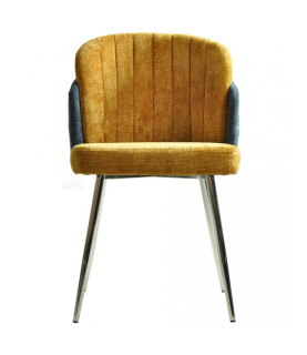 Silla DRESDE cromada, tapizado chenilla azul y amarillo