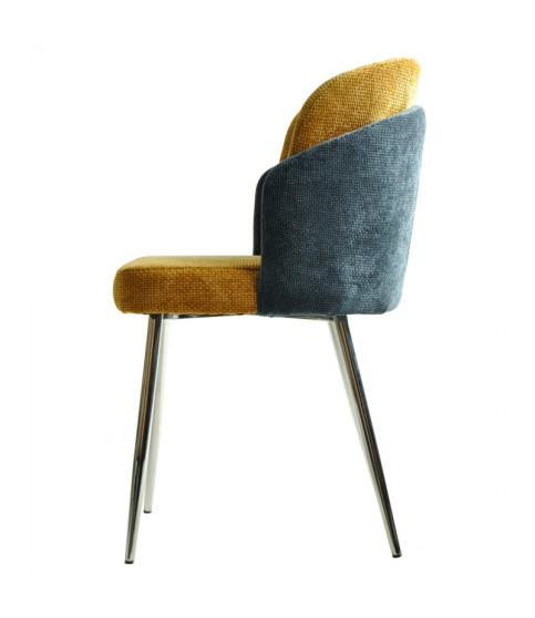 Silla DRESDE cromada, tapizado chenilla azul y amarillo