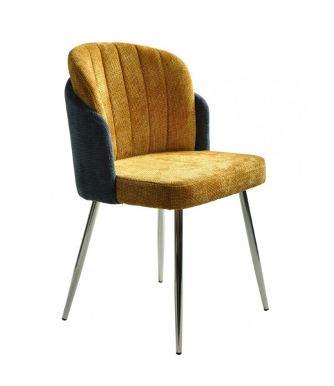 Silla DRESDE cromada, tapizado chenilla azul y amarillo